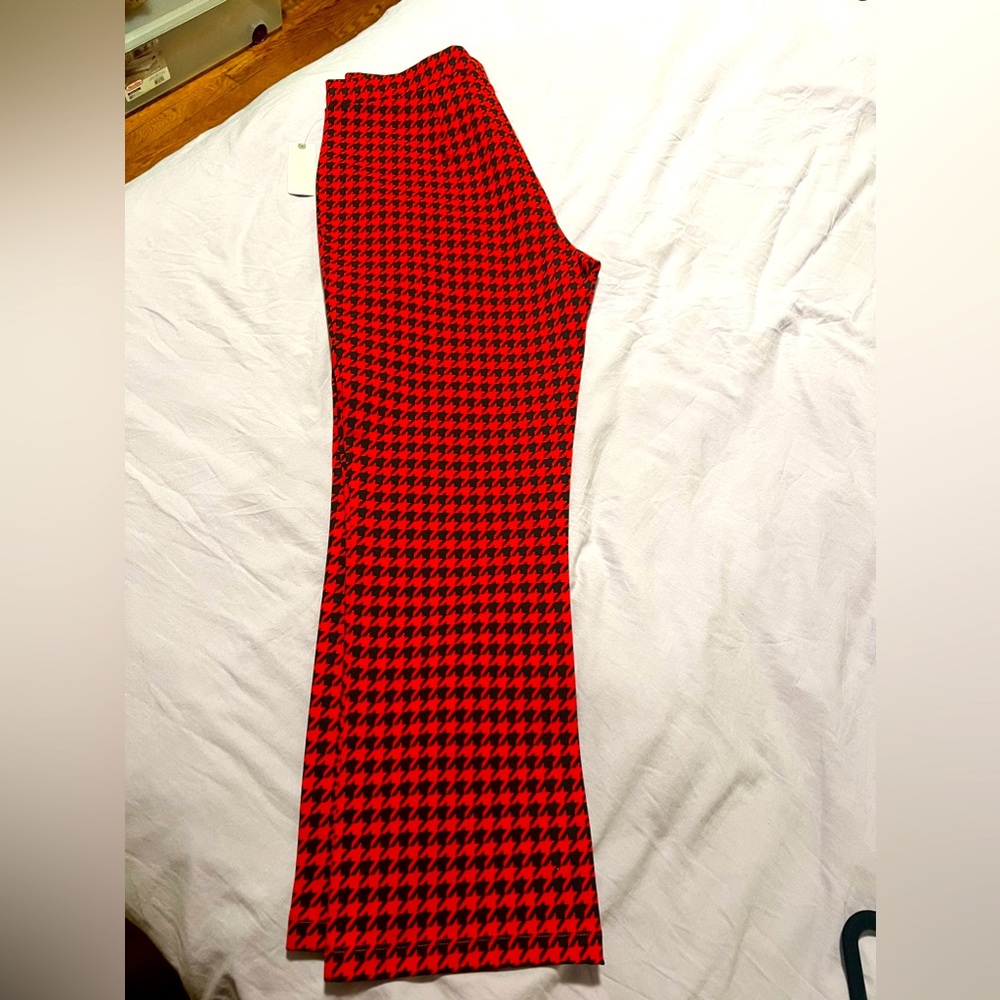 Sanctuary Women's Carnaby Kick Cropped Stretch Pants Red Houndstooth Size XL NWT
